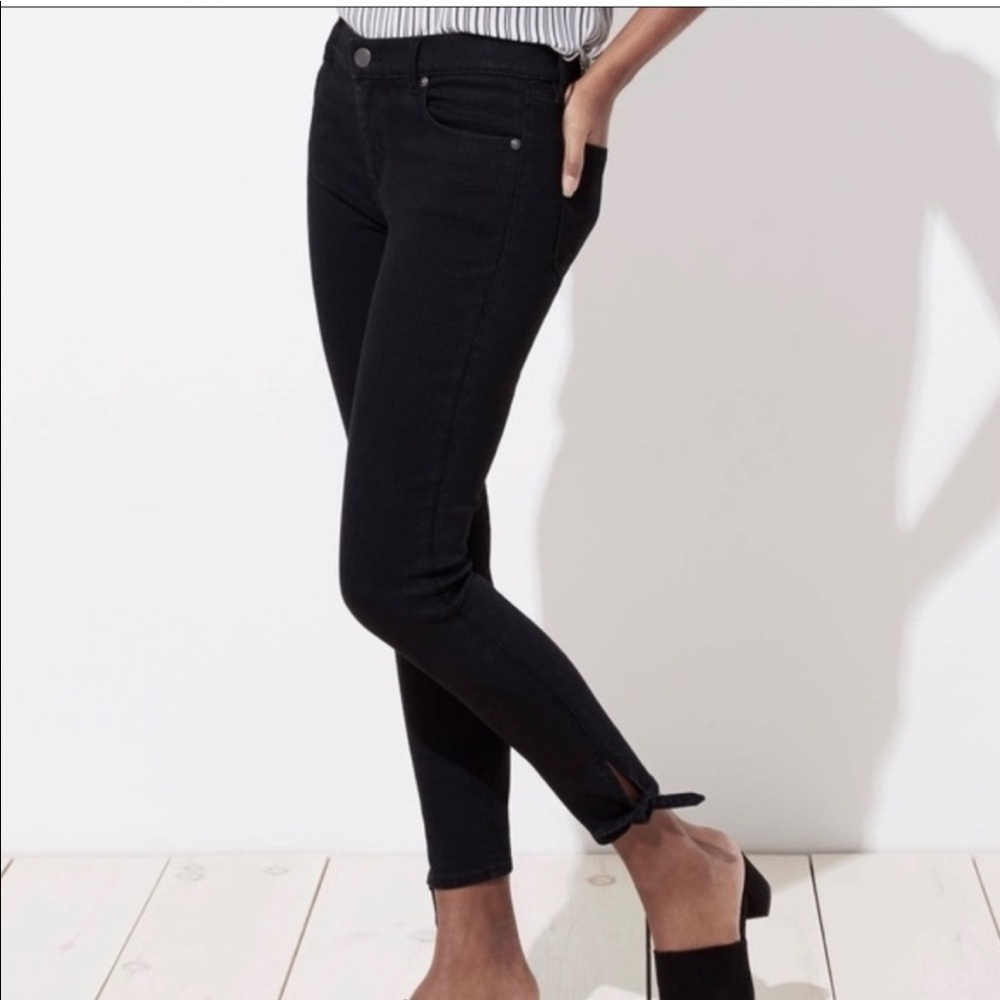Loft Black Skinny Ankle Bow Tie Jeans